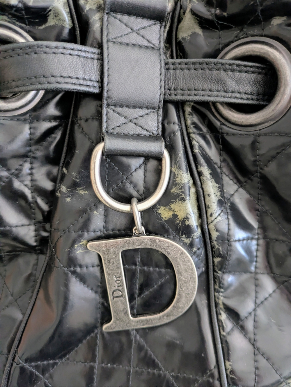 Christian Dior Galliano Cannage Black Leather Bucket Bag With Wallet Rare - Picture 2 of 16